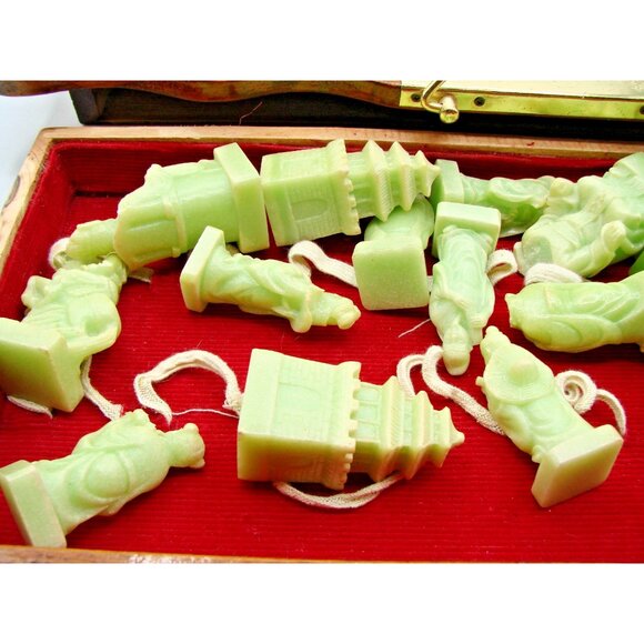 Asian Chess Set Hand Carved Soapstone Resin Wood Fold Storage Case 8 Fairies Vtg - Picture 5 of 13